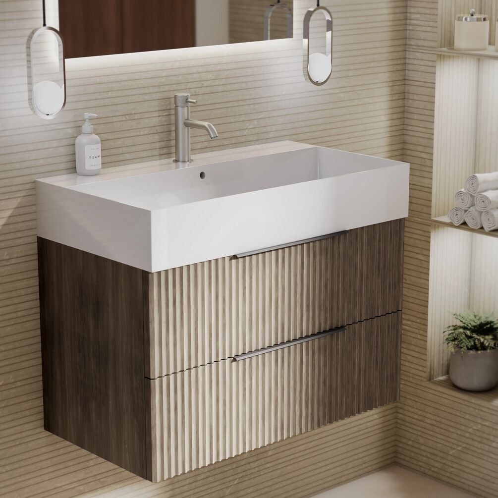 Lifestyle image of Marlow Rockford 800mm Wall-Hung Vanity Unit & Ceramic Basin